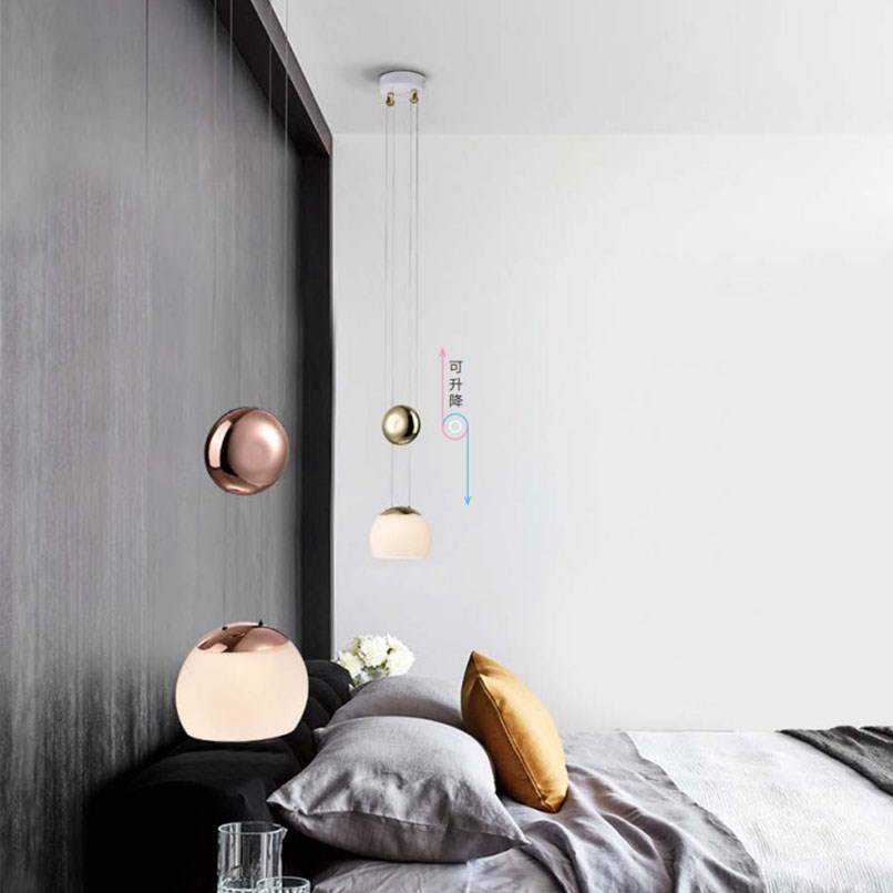 Mona 可調式白玉開口吊燈 玫瑰金/金