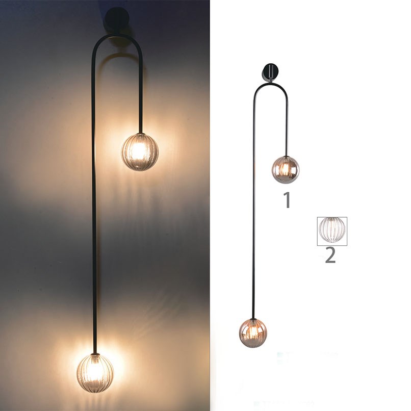 Helios 高低璃球壁燈 煙灰/清光